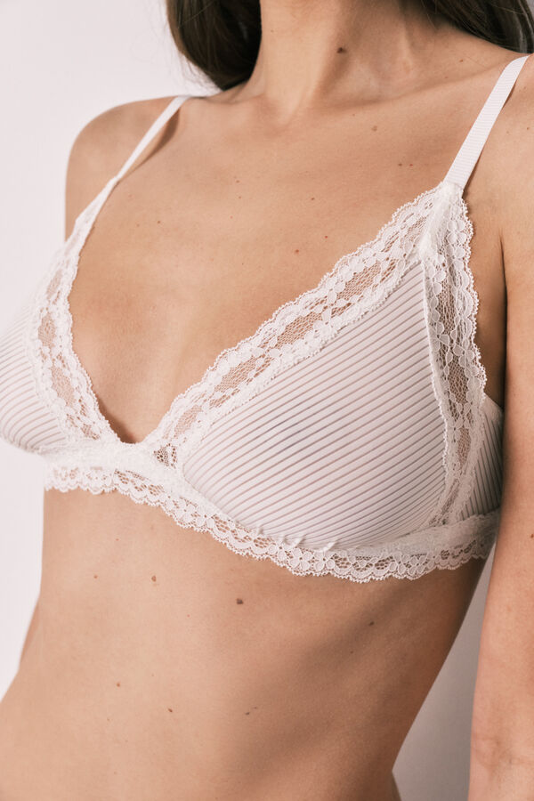 Women'secret White microfibre and lace triangle bra NATURAL nude