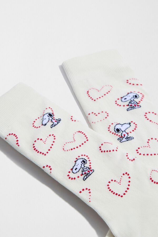 Besocks Meias altas Snoopy algod&atilde;o org&acirc;nico bege