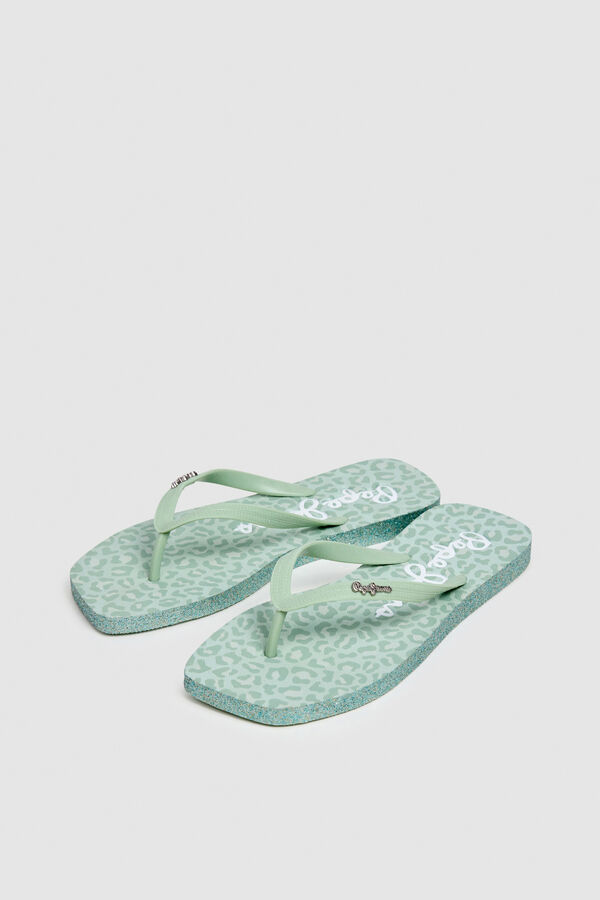 Pepe Jeans Chanclas cuadradas animal print verde