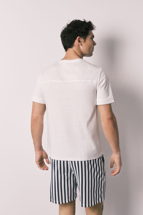 Women'secret Pijama de homem curto em 100% algod&atilde;o &agrave;s riscas bege