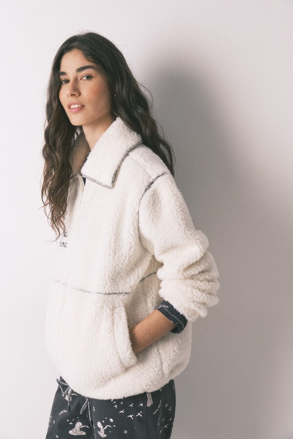 Women'secret Robe curta estampado O Principezinho em sherpa branca branco