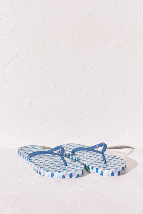 Women'secret Chinelos de dedo estampado geom&eacute;trico azul verde