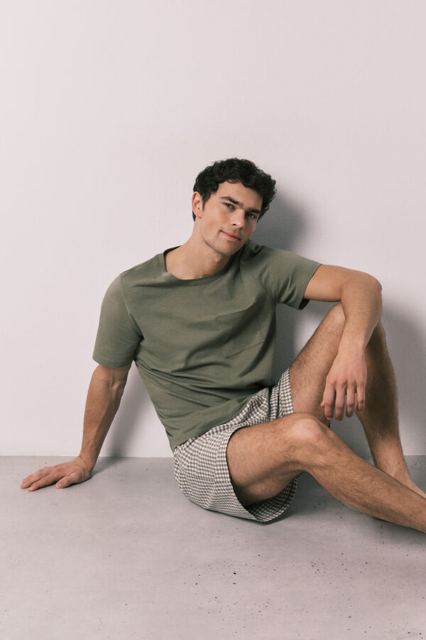 Women'secret Pijama curto de homem em algod&atilde;o xadrez estampado