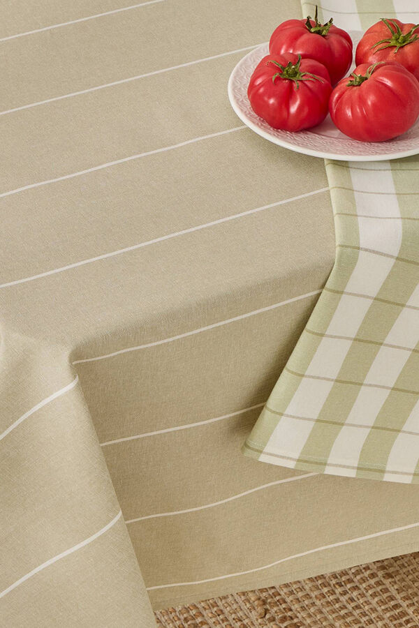 Textura Toalha de mesa riscas de algodão resistente a manchas bege