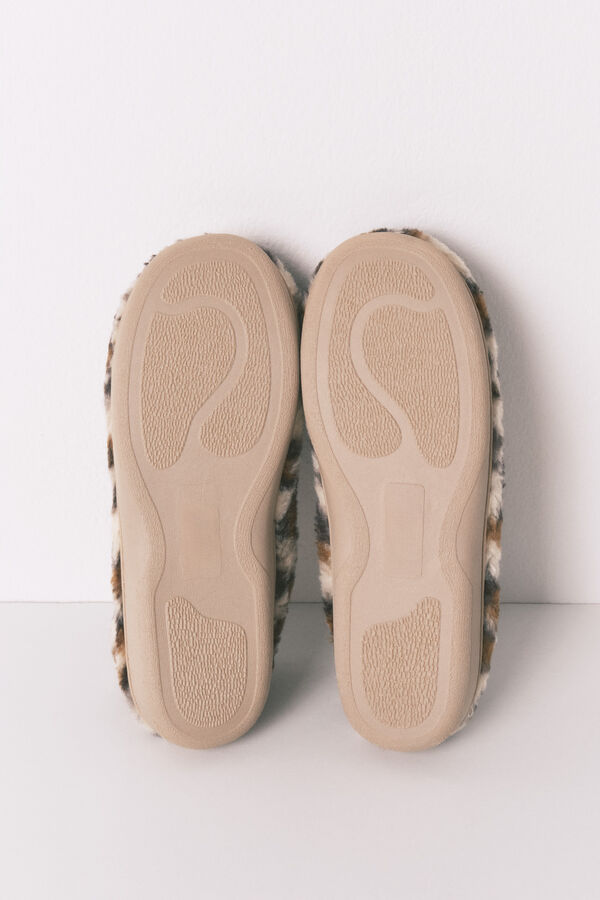 Women'secret Chinelos de mocassim quarto de borrego com estampa animal  cru