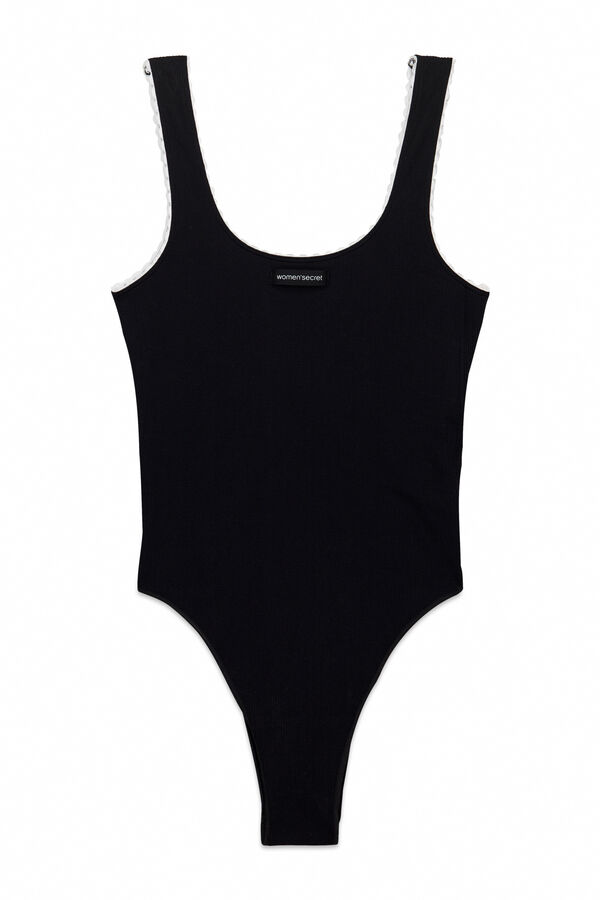 Women'secret Body sem costura canelado preto preto