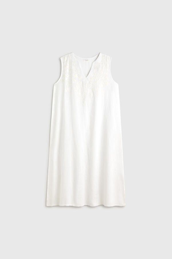 Textura T&uacute;nica de praia em algod&atilde;o bordada branco