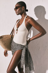 Women'secret Fato de banho branco, moldador e decote profundo  bege