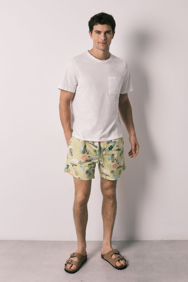 Women'secret Fato de banho de homem estampado tropical Snoopy verde