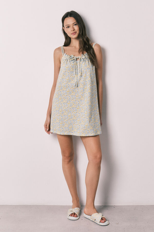 Women'secret Camisa de dormir curta em algod&atilde;o com florzinhas amarelo estampado