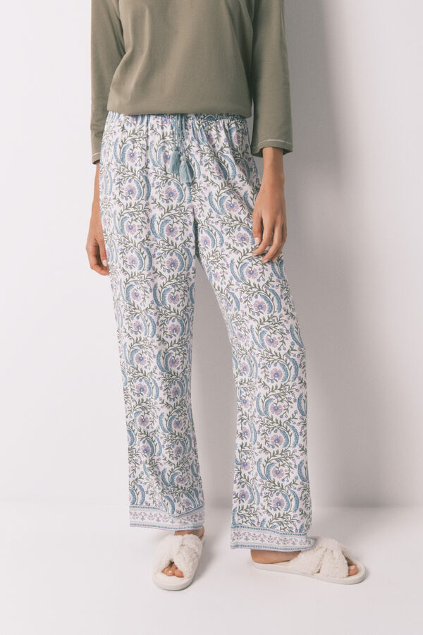 Women'secret Calça comprida de viscose com estampa floral verde