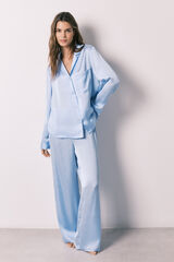 Women'secret Pijama camiseiro comprido em cetim azul azul