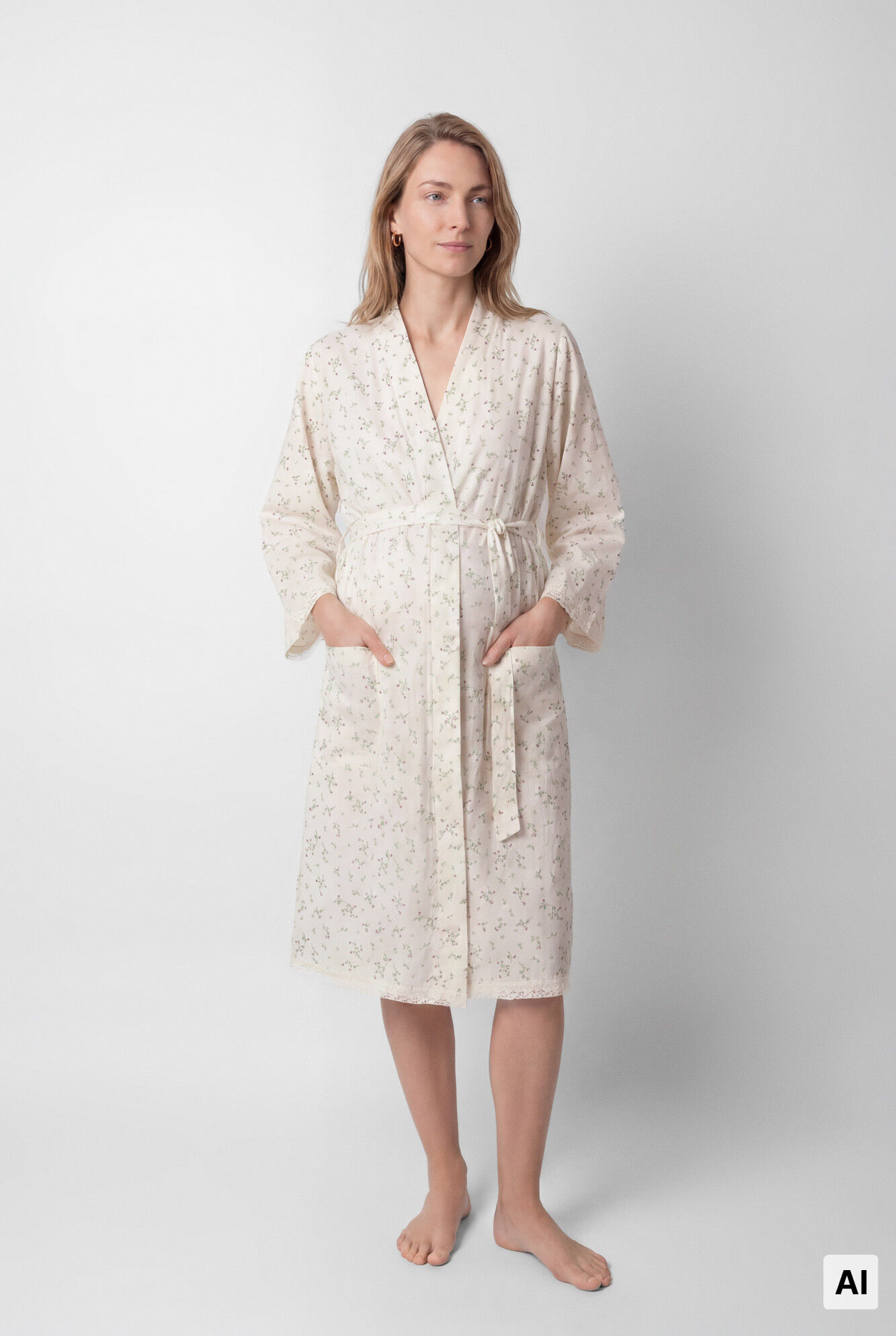 Women'secret Robe midi em algod&atilde;o com estampado floral