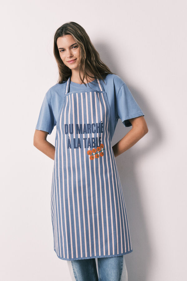 Women'secret Avental de algod&atilde;o estampado &agrave;s riscas azul