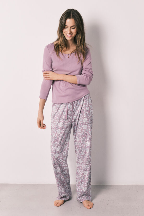 Women'secret Pijama largo rosa estampado flores rosa