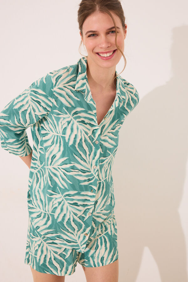 Women'secret Set camisa y pantalón corto print hojas verde