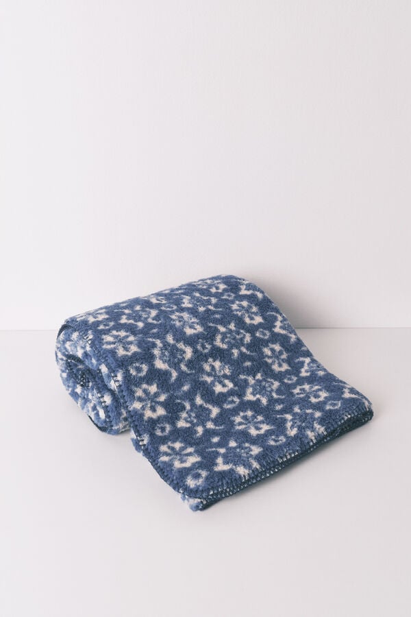 Women'secret Manta de polar sherpa com estampa floral azul  azul