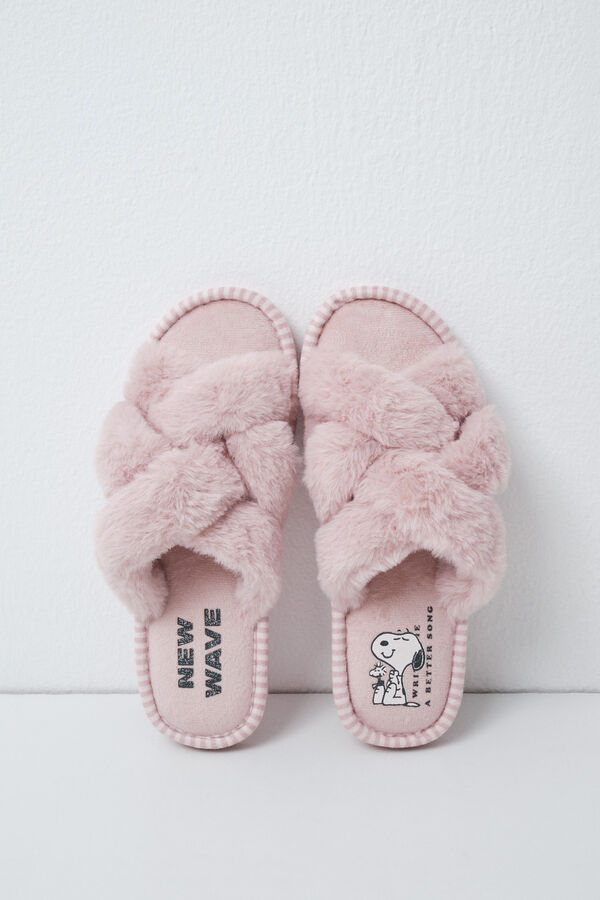 Women'secret Chinelos de quarto de pel&uacute;cia Snoopy rosa rosa