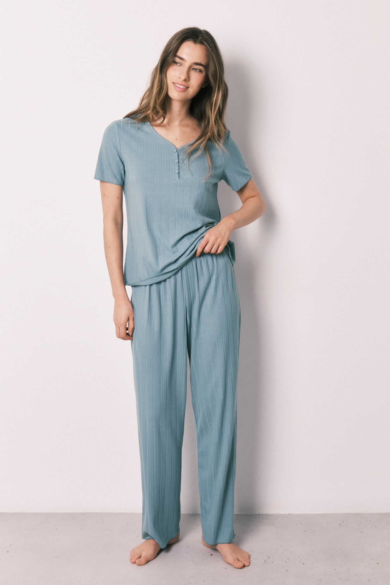 Women'secret Pijama manga curta pointelle verde