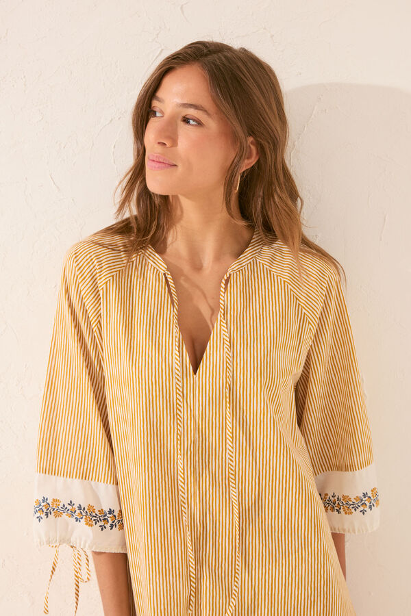 Women'secret Túnica midi de algodão riscas com bainha estampado