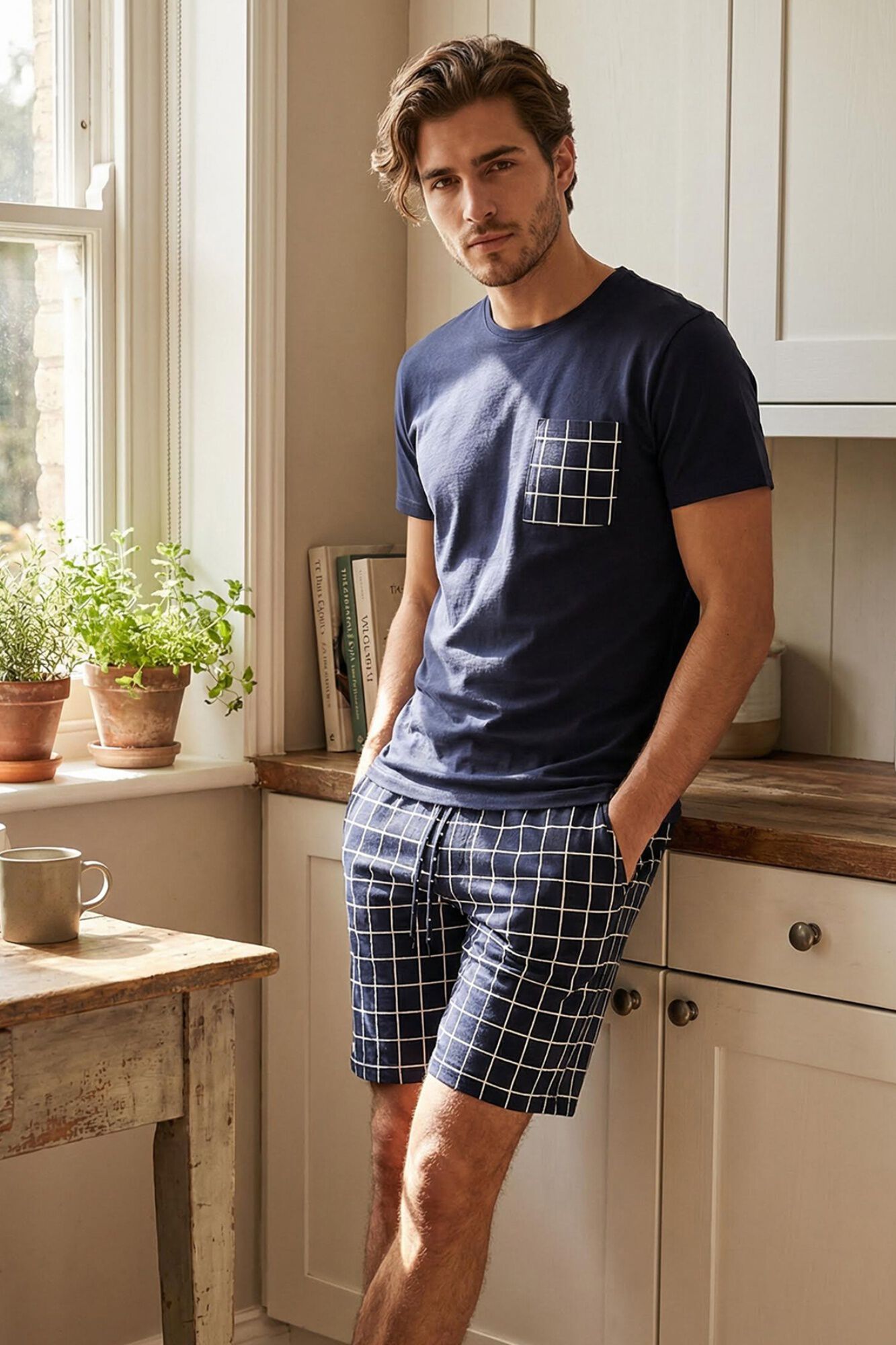 Trendyol Conjunto de pijama curto aos quadrados