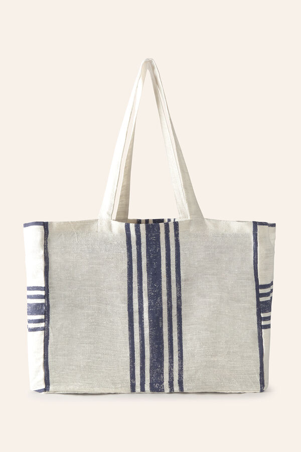 Calma House Lili blue striped print linen bag blue