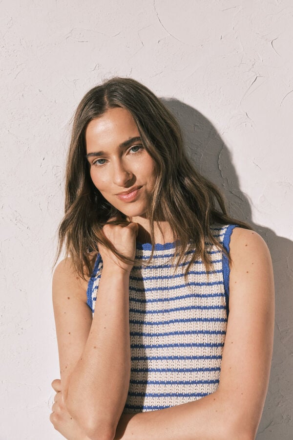 Women'secret Vestido curto em crochet de riscas azul