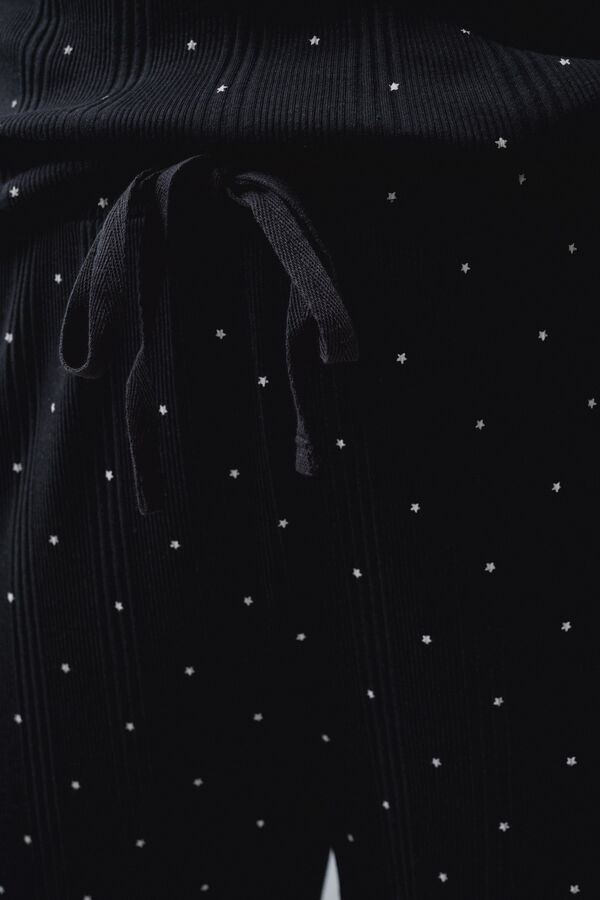 Women'secret Pijama comprido de estrelas com bot&otilde;es Woodstock preto