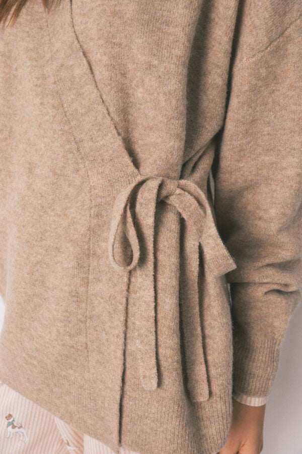 Women'secret Casaco de malha curto liso em malha tricot rosa cru