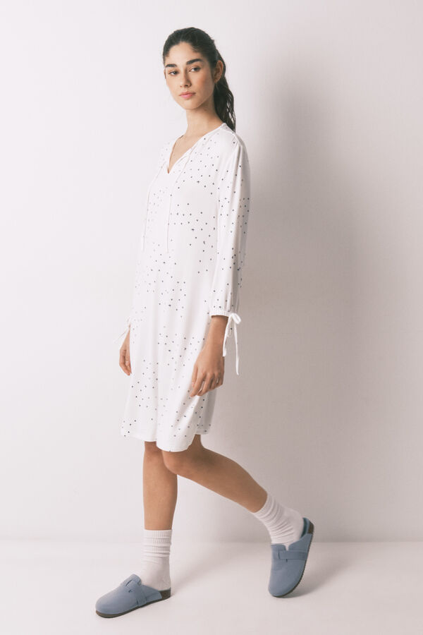 Women'secret Camisa de dormir midi estampado p&aacute;ssaros branco branco
