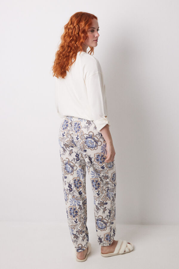 Women'secret Calça comprida cenoura 100% algodão flores azul