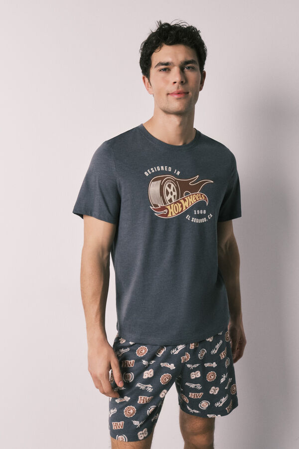 Women'secret Pijama curto de homem em algod&atilde;o Hotwheels cinzento