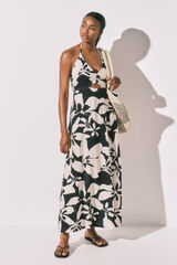 Women'secret Vestido comprido estampado floral b&w preto