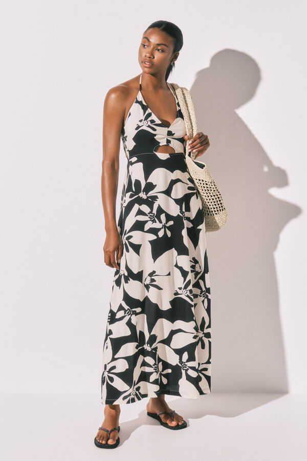 Women'secret Vestido comprido estampado floral b&w preto