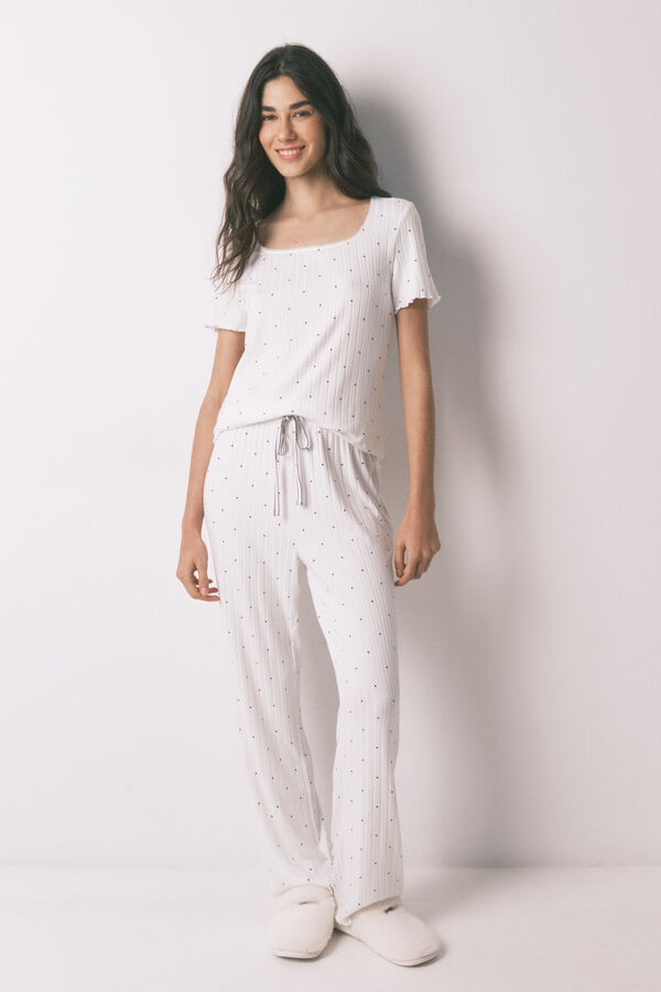 Women'secret Pijama canelado estampado de estrelas branco bege
