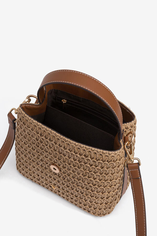 Vilanova Combined Straw Effect Bucket Bag nude