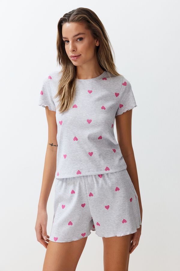 Trendyol Conjunto de pijama curto cora&ccedil;&otilde;es cinzento