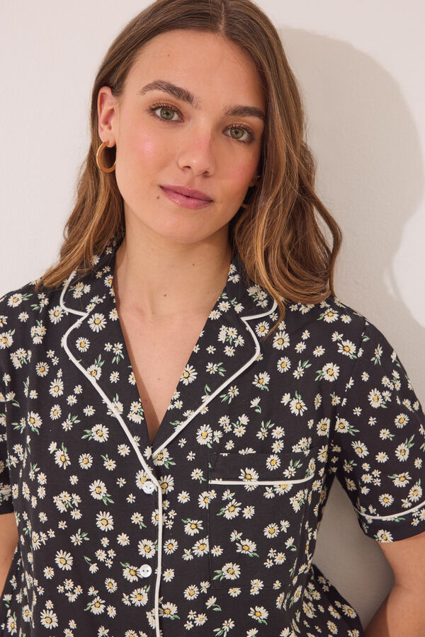 Women'secret Pijama camisero corto 100% algodón flores negro