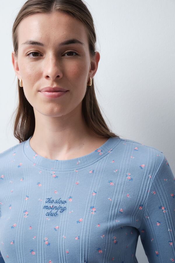 Women'secret Pijama largo algod&oacute;n multiflores azul