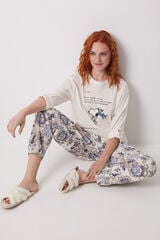 Women'secret Calça comprida cenoura 100% algodão flores azul