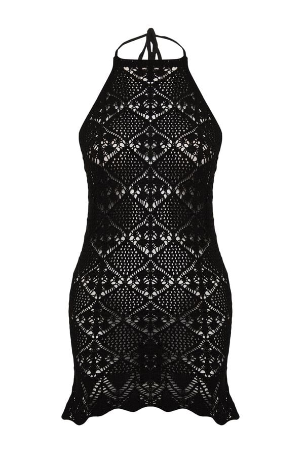 Trendyol Vestido mini ajustado gola halter preto
