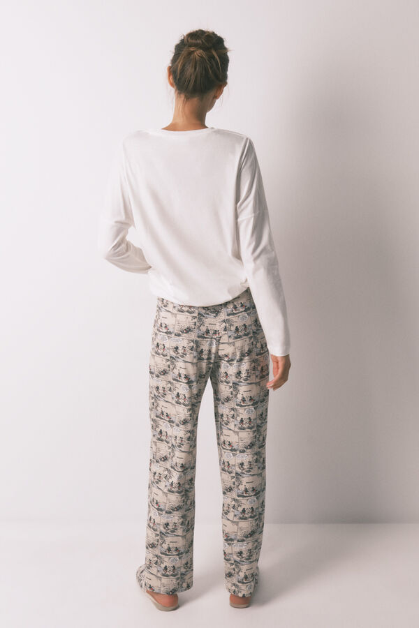 Women'secret Pijama comprido Mickey Mouse 100% algodão branco bege