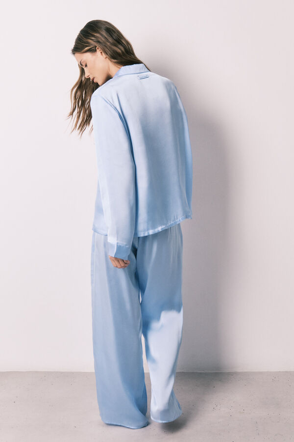 Women'secret Pijama camiseiro comprido em cetim azul azul