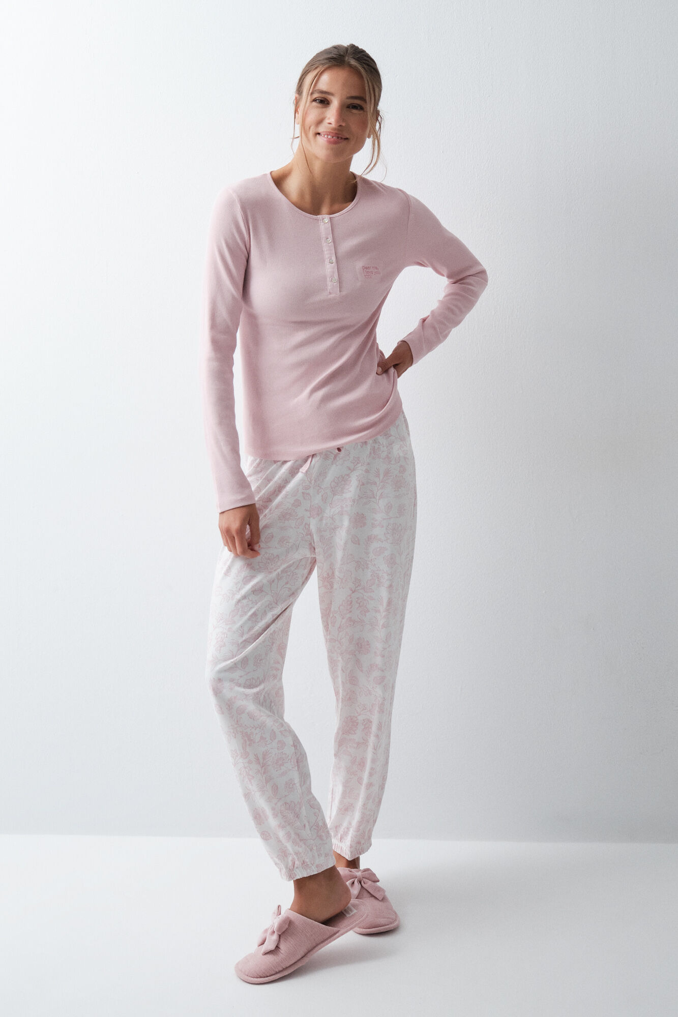 Women'secret Pijama comprido em algod&atilde;o estampado floral rosa