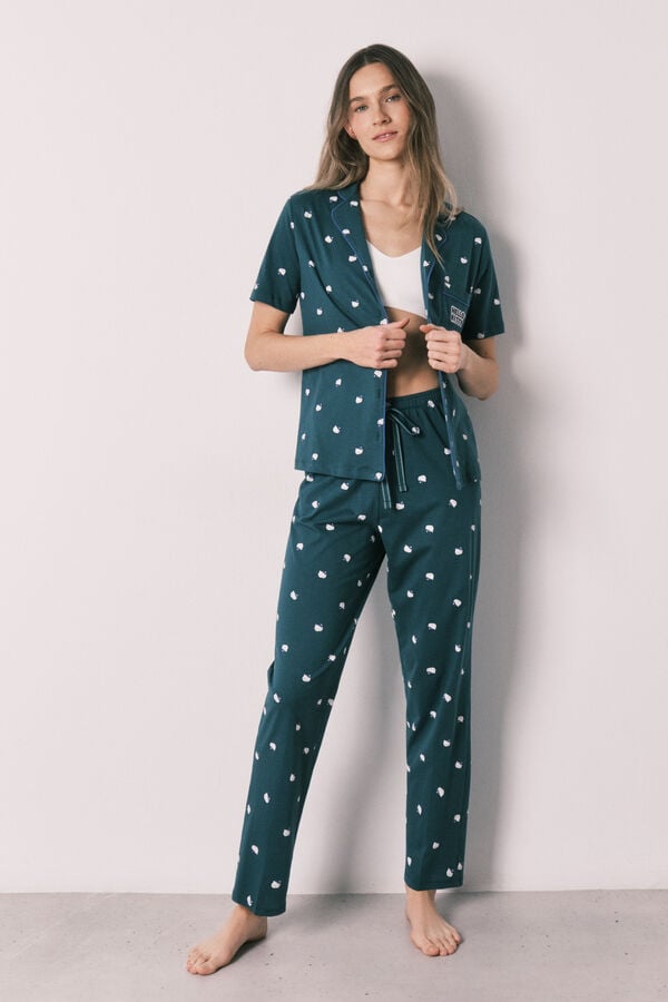 Women'secret Pijama camiseiro Hello Kitty manga curta em algod&atilde;o verde