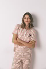 Women'secret Pijama longo textura waffle felpudo com faixas Mafalda bege