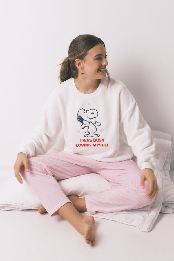 Women'secret Pijama comprido em polar Snoopy bege
