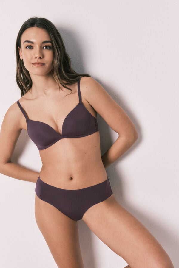 Women'secret Cuecas brasileiras largas em microfibra e renda roxa rosa