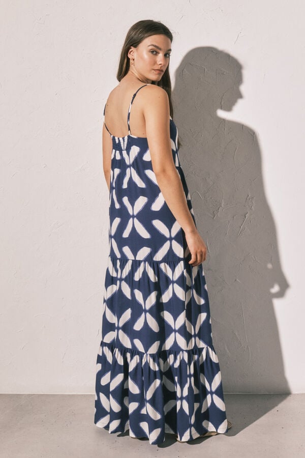 Women'secret Vestido comprido de al&ccedil;as estampado geom&eacute;trico azul