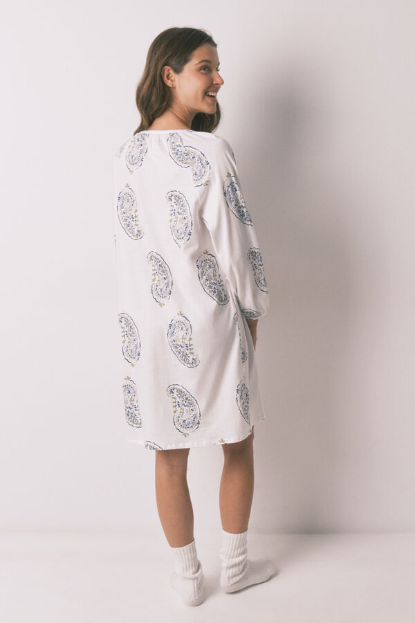 Women'secret Camisa de dormir midi estampada Paisley branco
